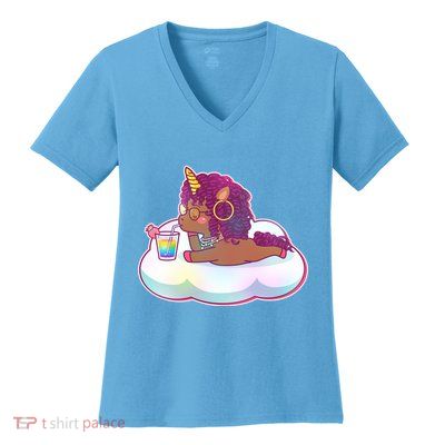 Cute Afro Unicorn Women's V-Neck T-Shirt