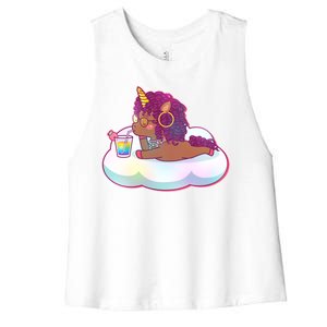 Cute Afro Unicorn Women's Racerback Cropped Tank