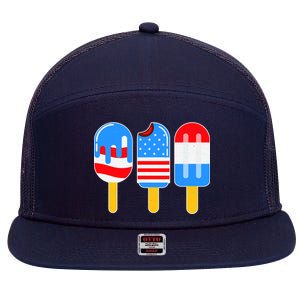 Cute American Flag Popsicles  7 Panel Mesh Trucker Snapback Hat