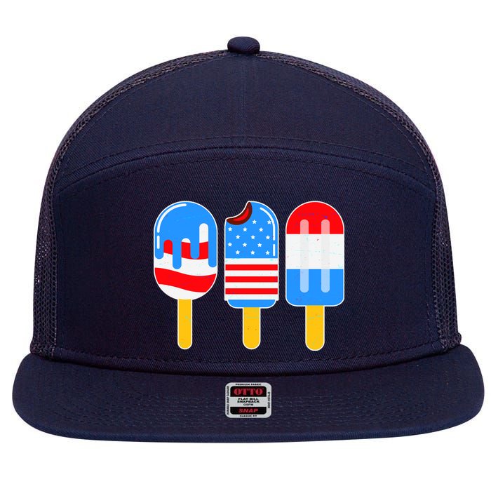 Cute American Flag Popsicles  7 Panel Mesh Trucker Snapback Hat