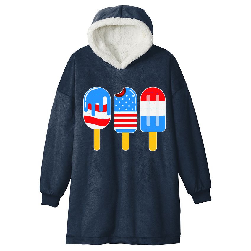 Cute American Flag Popsicles  Hooded Wearable Blanket