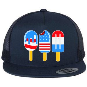 Cute American Flag Popsicles  Flat Bill Trucker Hat