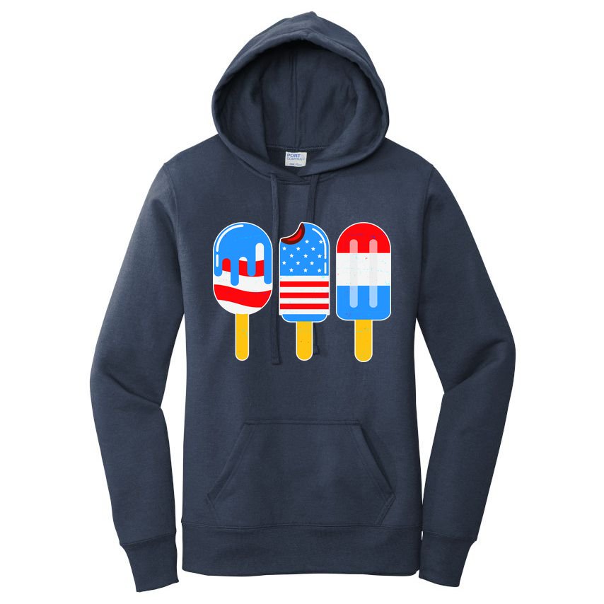 Cute American Flag Popsicles  Women's Pullover Hoodie