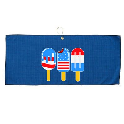 Cute American Flag Popsicles  Large Microfiber Waffle Golf Towel