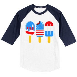 Cute American Flag Popsicles  Baseball Sleeve Shirt