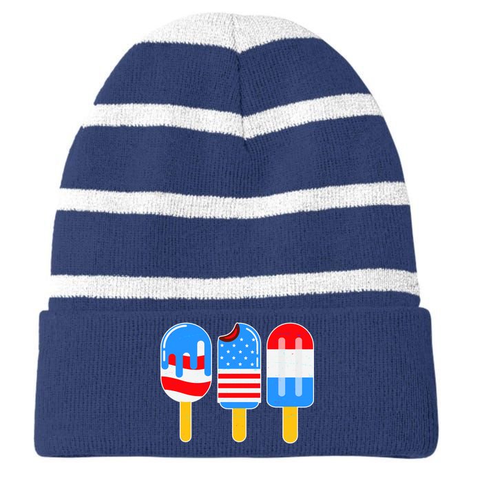 Cute American Flag Popsicles  Striped Beanie with Solid Band