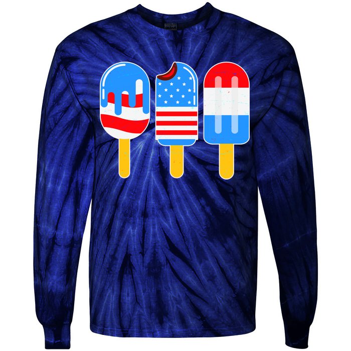 Cute American Flag Popsicles  Tie-Dye Long Sleeve Shirt