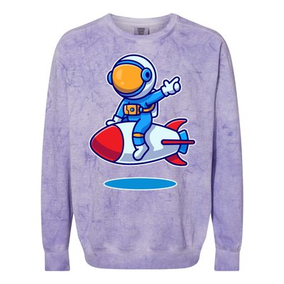 Cute Astronaut On Rocket Cartoon Colorblast Crewneck Sweatshirt