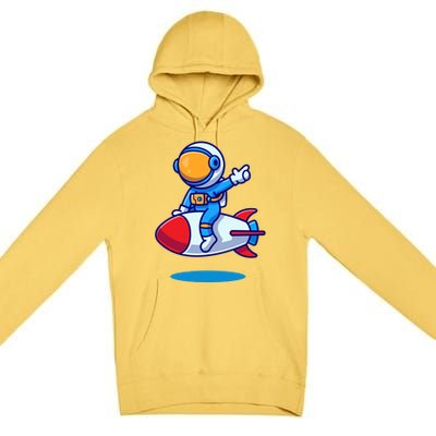 Cute Astronaut On Rocket Cartoon Premium Pullover Hoodie