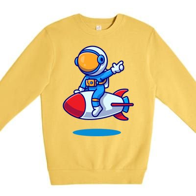 Cute Astronaut On Rocket Cartoon Premium Crewneck Sweatshirt