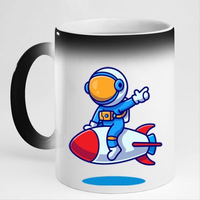 Cute Astronaut On Rocket Cartoon 11oz Black Color Changing Mug