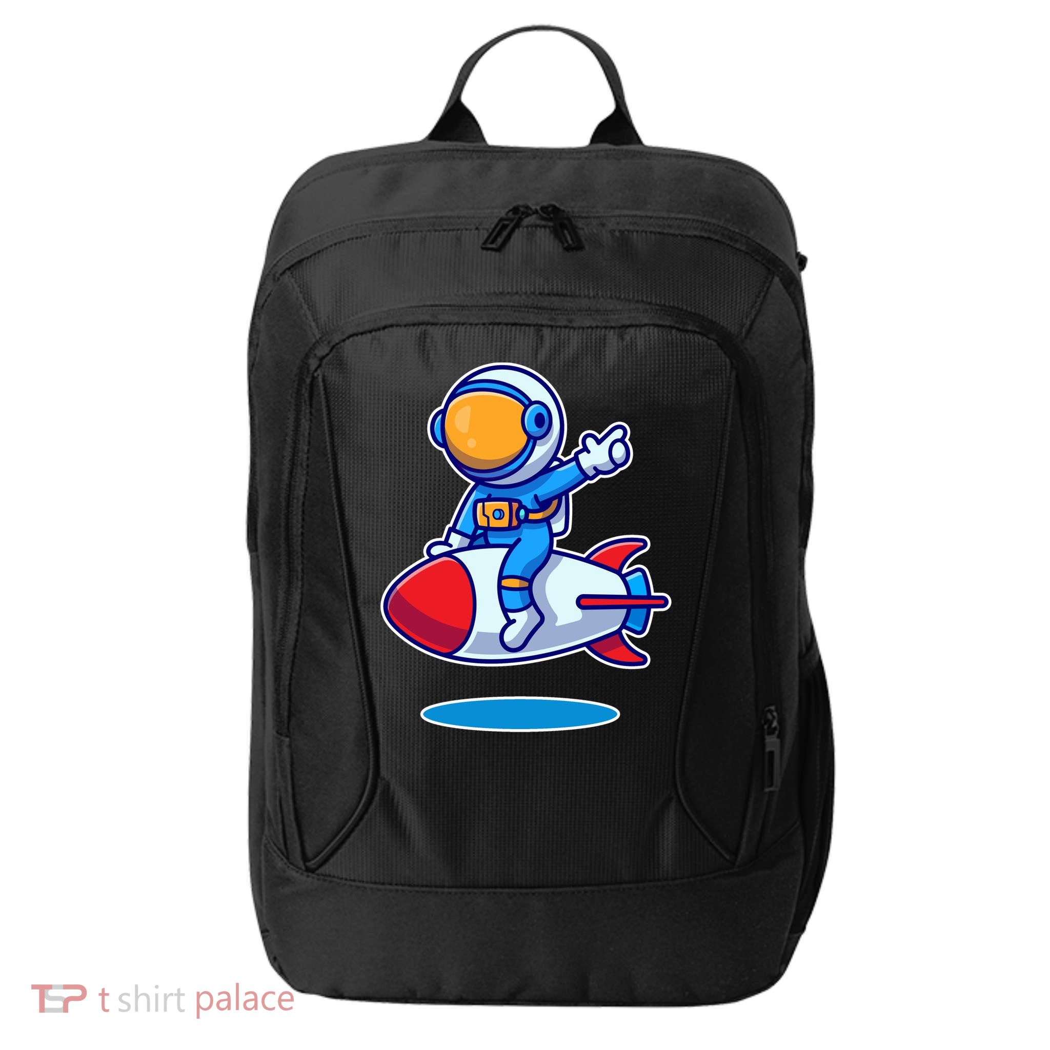 Cute Astronaut On Rocket Cartoon City Backpack