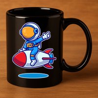 Cute Astronaut On Rocket Cartoon 11oz C Handle Ceramic Mug