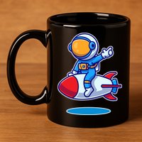 Cute Astronaut On Rocket Cartoon 11oz C Handle Ceramic Mug