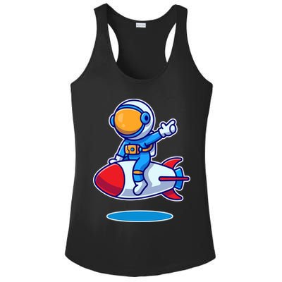 Cute Astronaut On Rocket Cartoon Ladies PosiCharge Competitor Racerback Tank