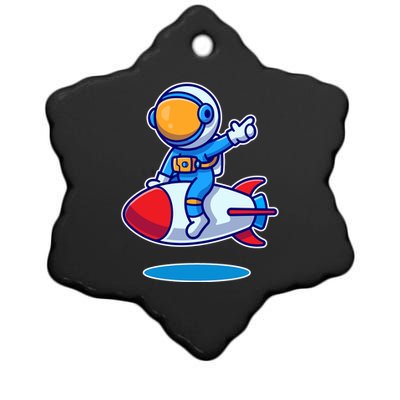 Cute Astronaut On Rocket Cartoon Ceramic Star Ornament