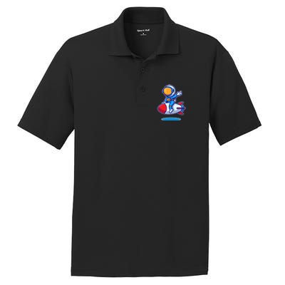 Cute Astronaut On Rocket Cartoon PosiCharge RacerMesh Polo