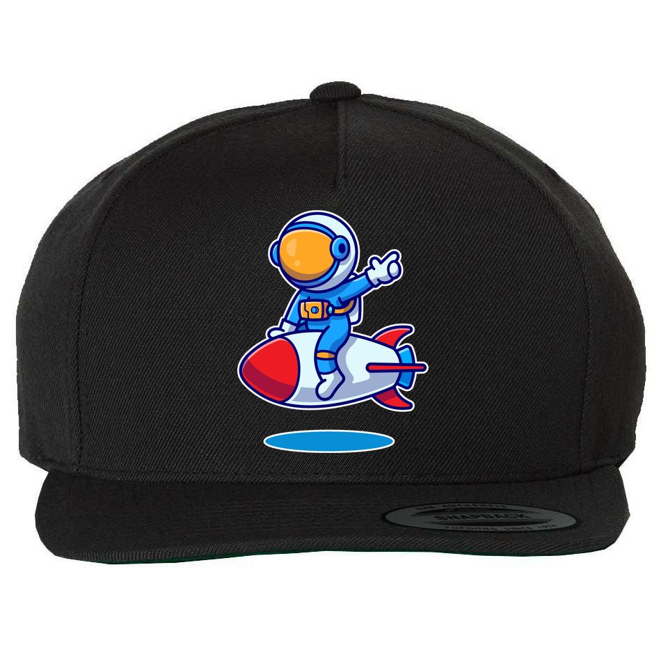 Cute Astronaut On Rocket Cartoon Wool Snapback Cap