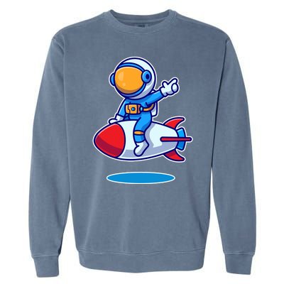 Cute Astronaut On Rocket Cartoon Garment-Dyed Sweatshirt