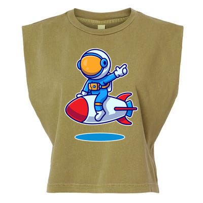 Cute Astronaut On Rocket Cartoon Garment-Dyed Women's Muscle Tee