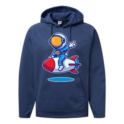 Cute Astronaut On Rocket Cartoon Performance Fleece Hoodie