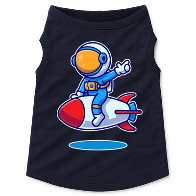 Cute Astronaut On Rocket Cartoon Doggie Tank