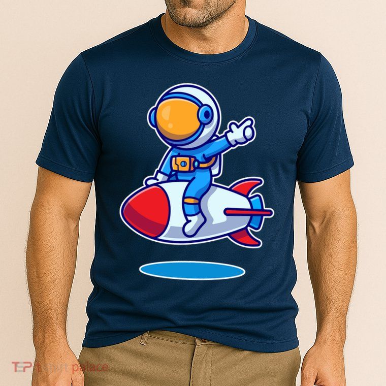 Cute Astronaut On Rocket Cartoon Performance Shirt