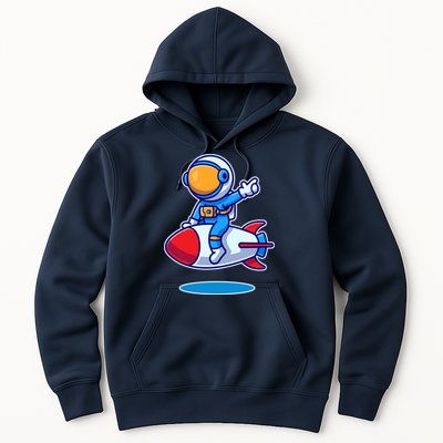 Cute Astronaut On Rocket Cartoon Hoodie