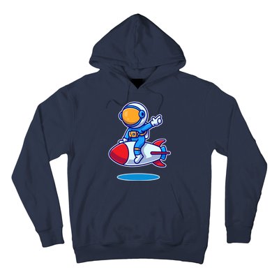 Cute Astronaut On Rocket Cartoon Hoodie