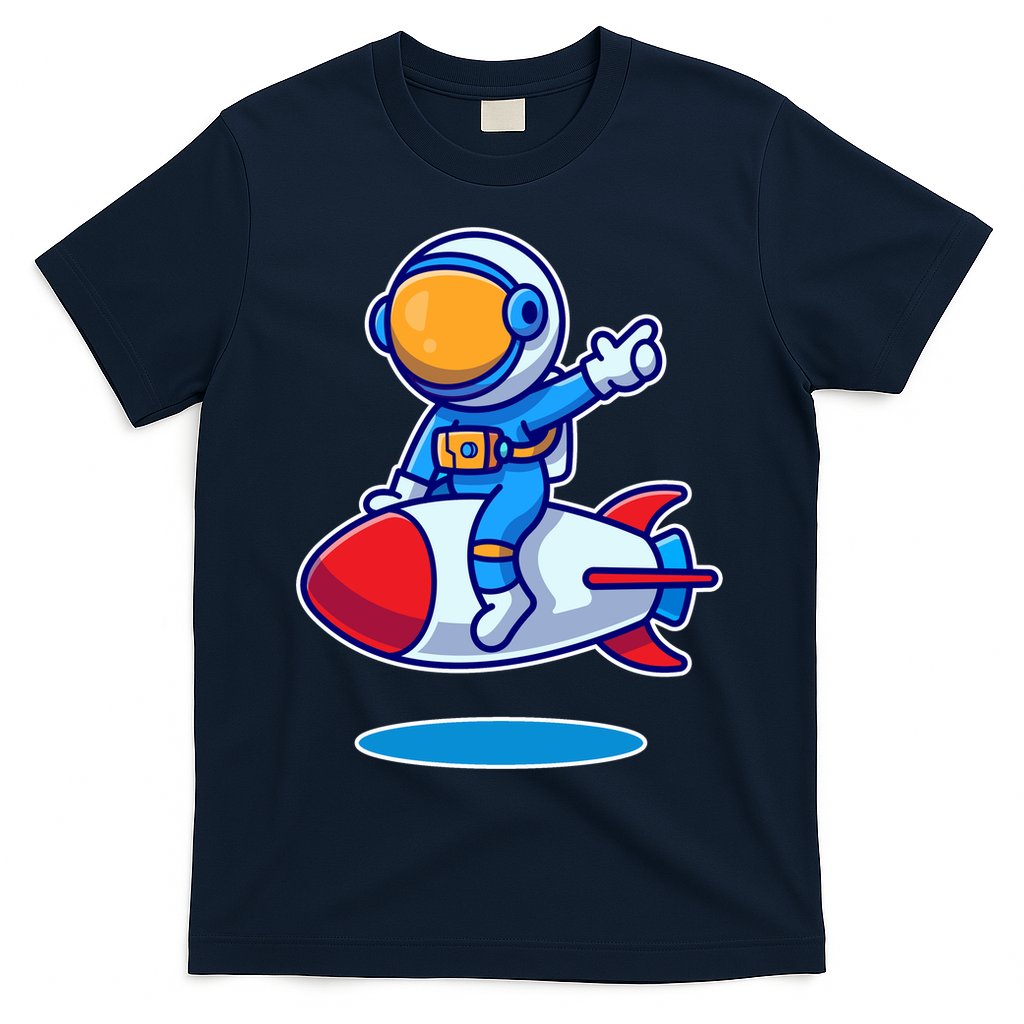 Cute Astronaut On Rocket Cartoon T-Shirt
