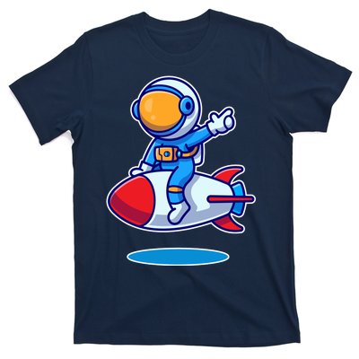 Cute Astronaut On Rocket Cartoon T-Shirt