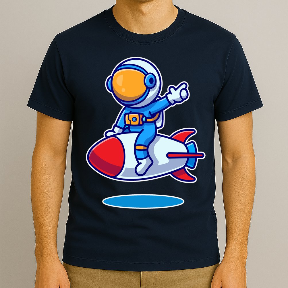 Cute Astronaut On Rocket Cartoon T-Shirt