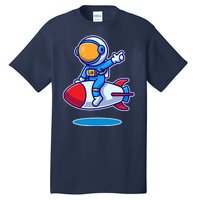 Cute Astronaut On Rocket Cartoon Tall T-Shirt