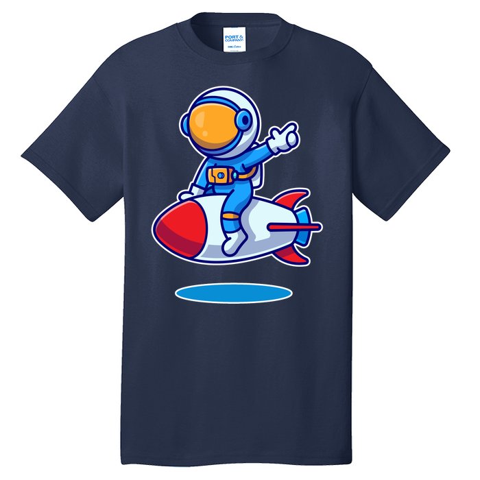 Cute Astronaut On Rocket Cartoon Tall T-Shirt