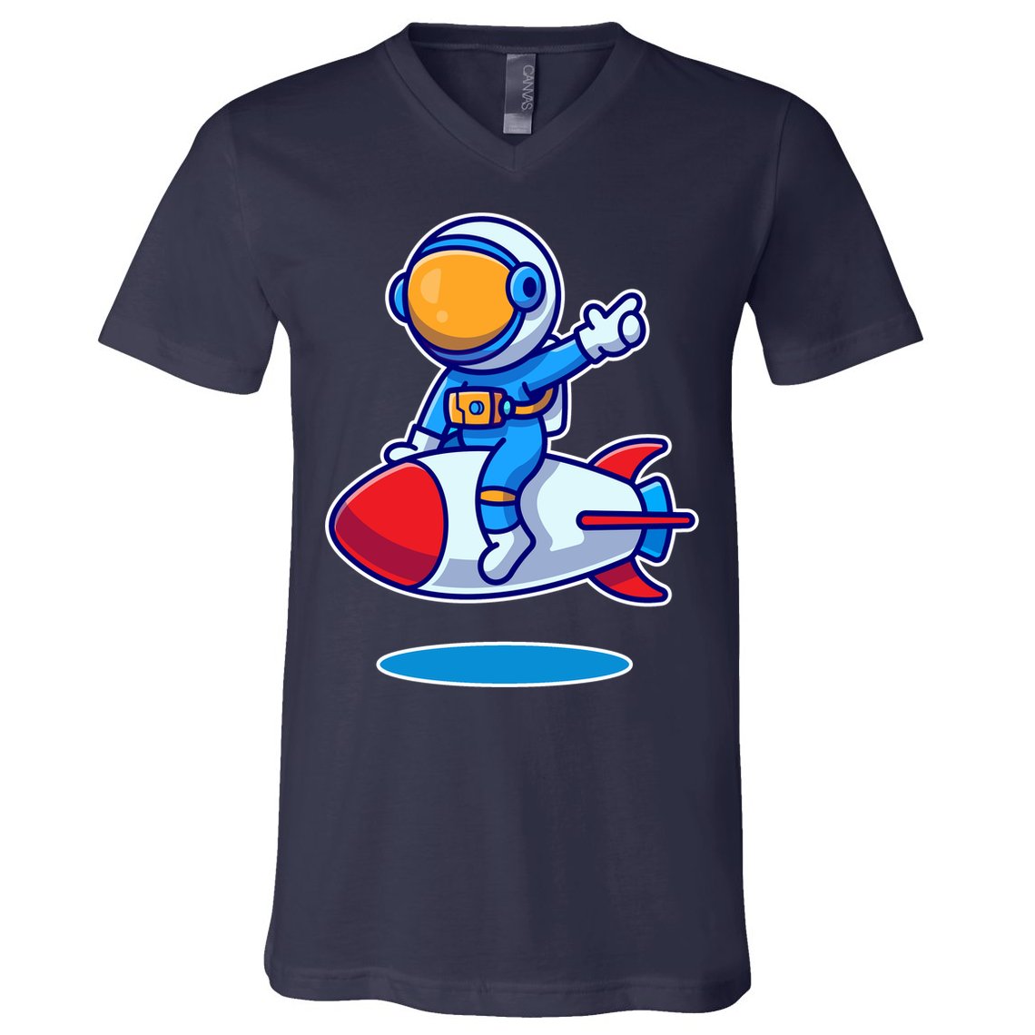 Cute Astronaut On Rocket Cartoon V-Neck T-Shirt