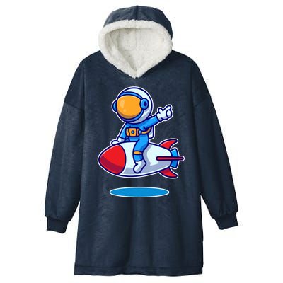 Cute Astronaut On Rocket Cartoon Hooded Wearable Blanket