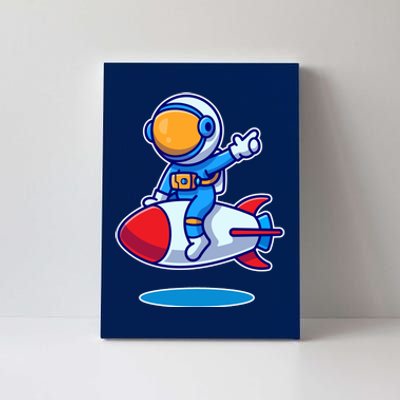 Cute Astronaut On Rocket Cartoon Canvas