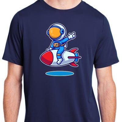 Cute Astronaut On Rocket Cartoon Adult ChromaSoft Performance T-Shirt