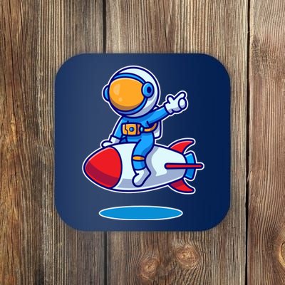 Cute Astronaut On Rocket Cartoon Coaster