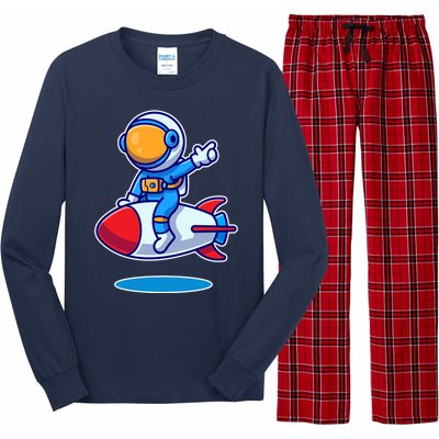 Cute Astronaut On Rocket Cartoon Long Sleeve Pajama Set