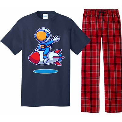 Cute Astronaut On Rocket Cartoon Pajama Set