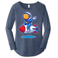 Cute Astronaut On Rocket Cartoon Women's Perfect Tri Tunic Long Sleeve Shirt