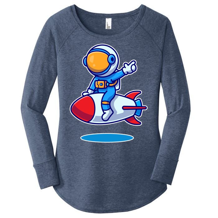 Cute Astronaut On Rocket Cartoon Women's Perfect Tri Tunic Long Sleeve Shirt