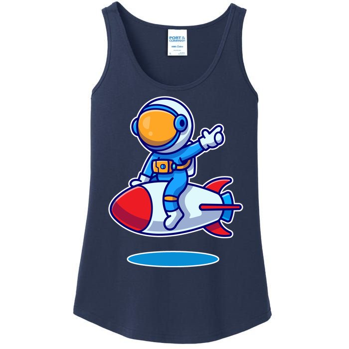 Cute Astronaut On Rocket Cartoon Ladies Essential Tank