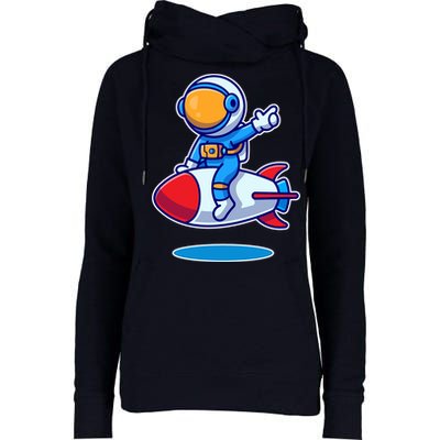 Cute Astronaut On Rocket Cartoon Womens Funnel Neck Pullover Hood