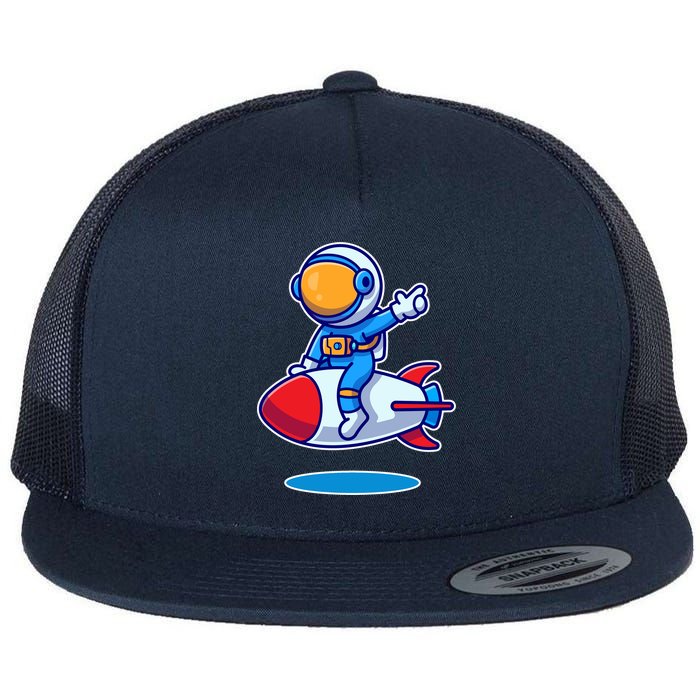 Cute Astronaut On Rocket Cartoon Flatbill Hat