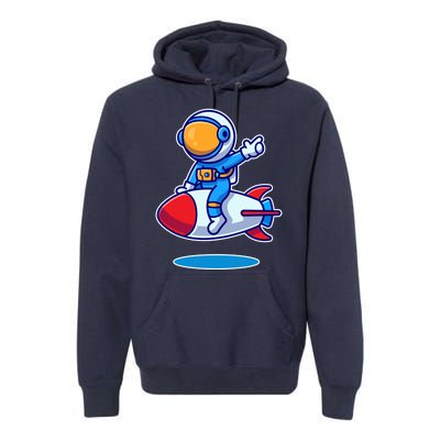 Cute Astronaut On Rocket Cartoon Premium Hoodie