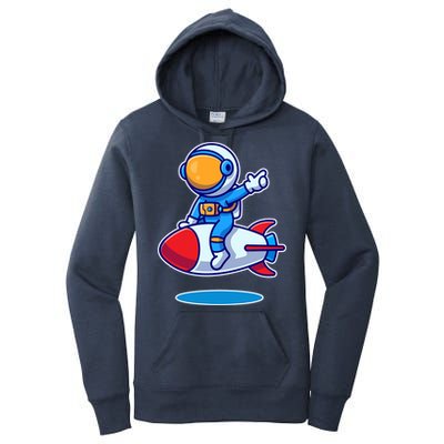 Cute Astronaut On Rocket Cartoon Women's Pullover Hoodie