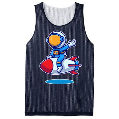 Cute Astronaut On Rocket Cartoon Mesh Reversible Basketball Jersey Tank