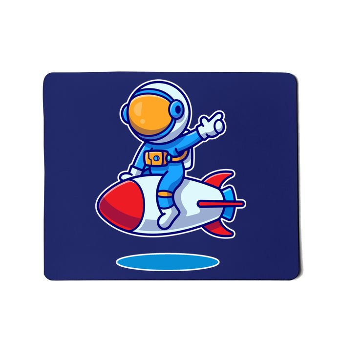 Cute Astronaut On Rocket Cartoon Mousepad